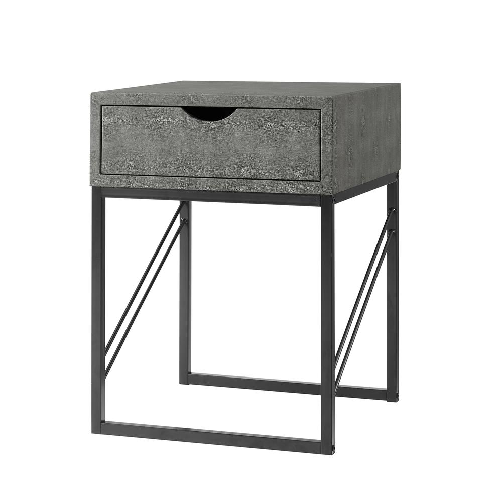Vetti 1-Drawer Faux Shagreen Side Table - Grey. Picture 5