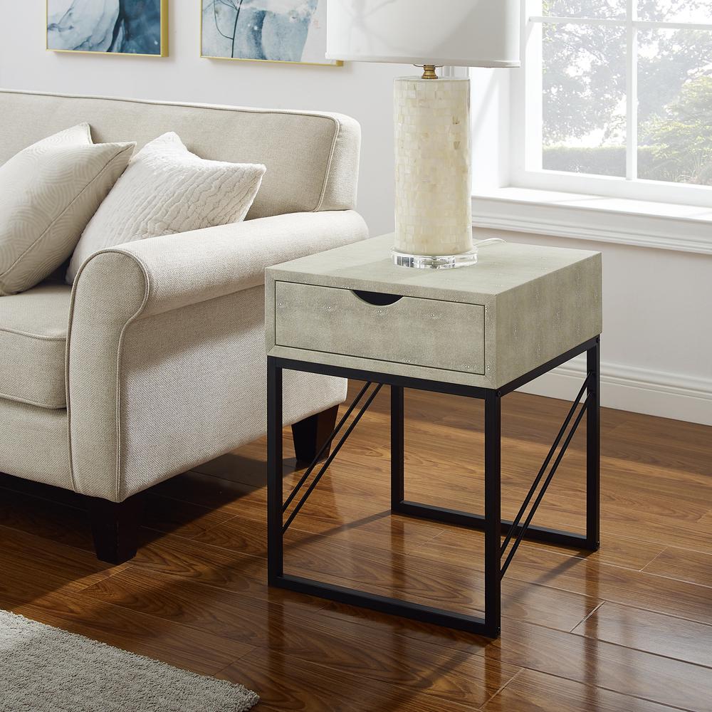 Vetti 1-Drawer Faux Shagreen Side Table - Off White. Picture 5