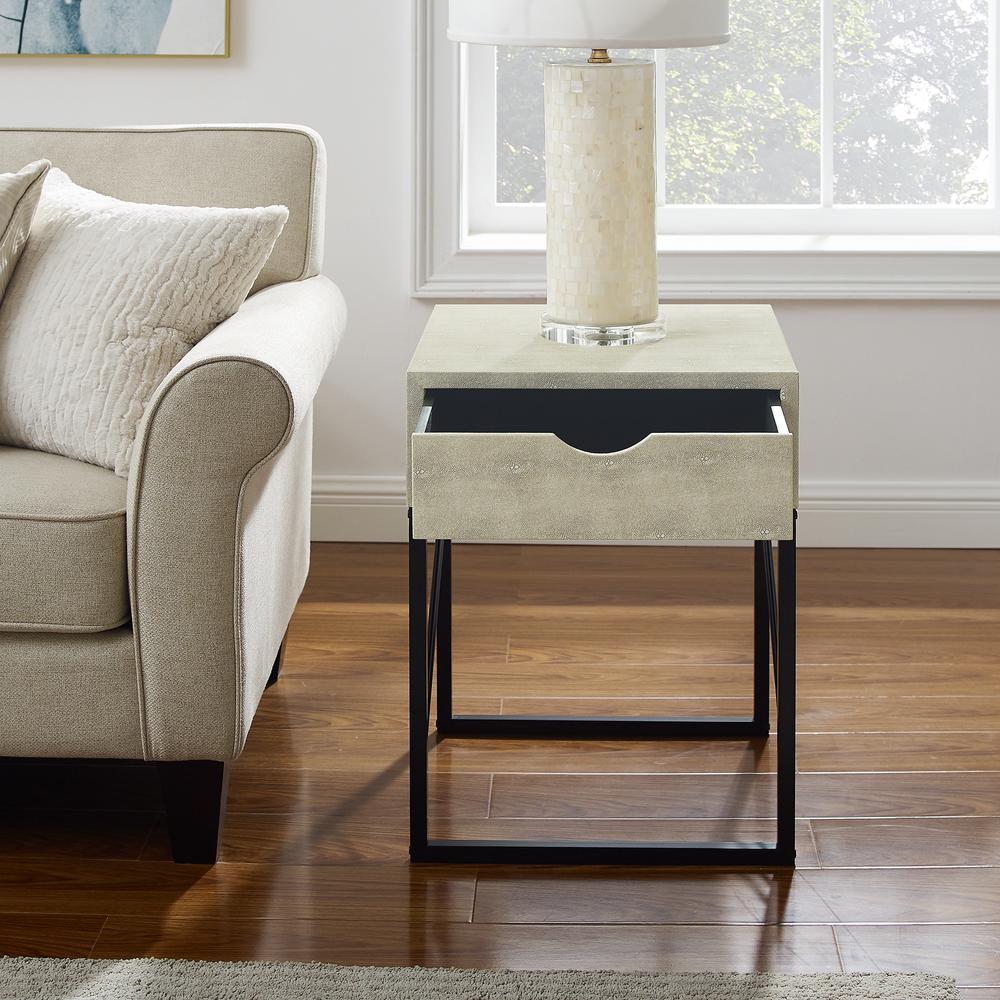 Vetti 1-Drawer Faux Shagreen Side Table - Off White. Picture 7