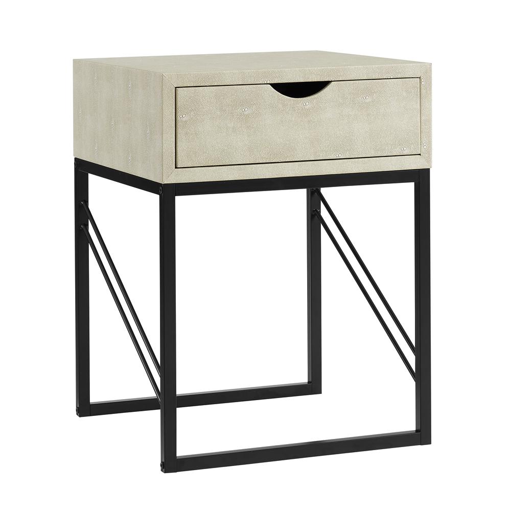 Vetti 1-Drawer Faux Shagreen Side Table - Off White. Picture 1