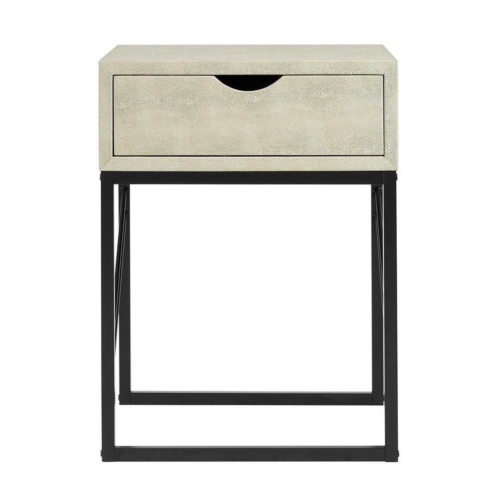 Vetti 1-Drawer Faux Shagreen Side Table - Off White. Picture 2