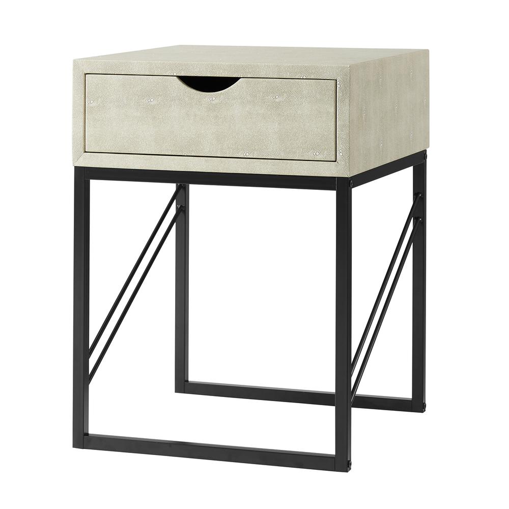 Vetti 1-Drawer Faux Shagreen Side Table - Off White. Picture 3