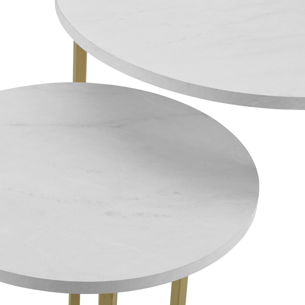 2-Piece V-Leg Nesting Side Tables - White Faux Marble/Gold. Picture 4