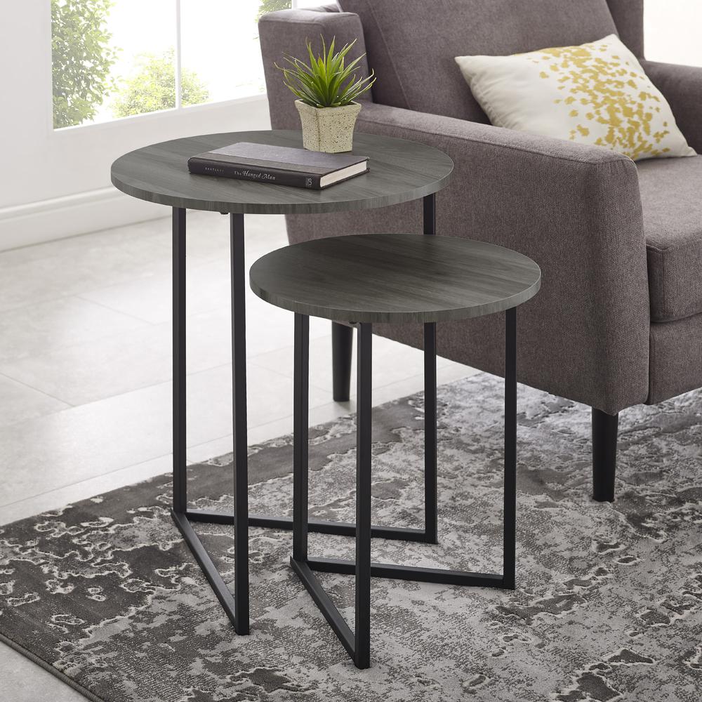 2-Piece V-Leg Nesting Side Tables - Slate Grey/Black. Picture 2