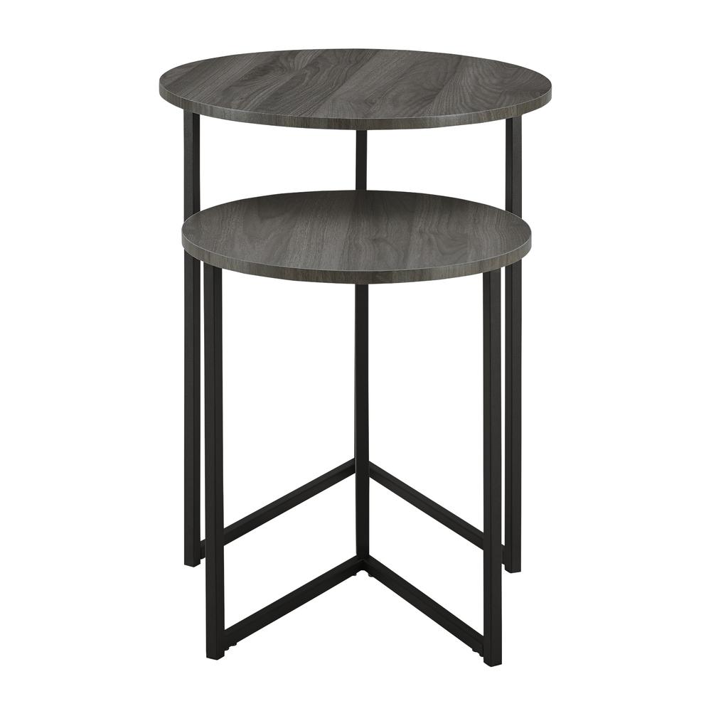 2-Piece V-Leg Nesting Side Tables - Slate Grey/Black. Picture 1