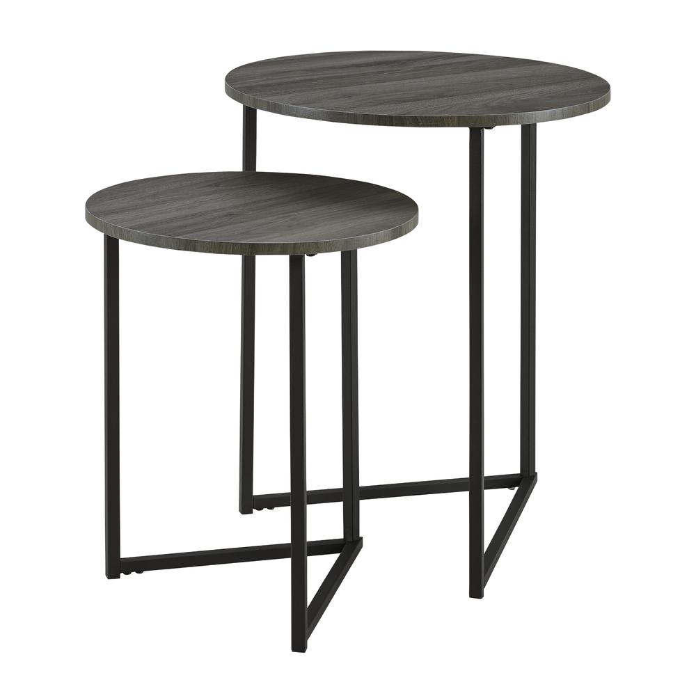 2-Piece V-Leg Nesting Side Tables - Slate Grey/Black. Picture 3