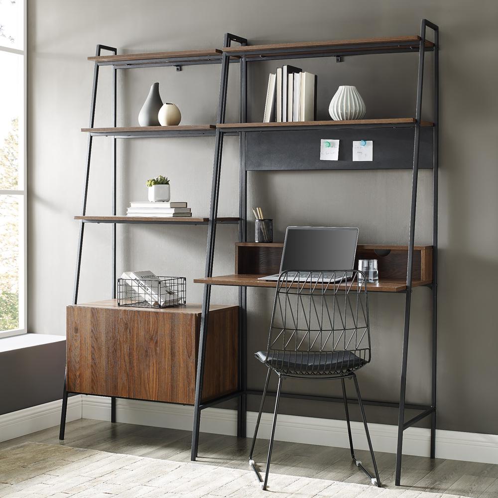 2 Piece Metal & Wood Ladder Desk and Storage Shelf - Dark Walnut. Picture 1