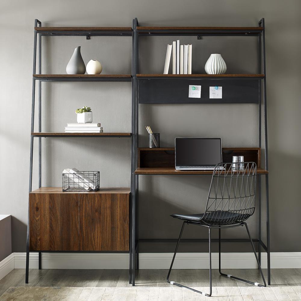 2 Piece Metal & Wood Ladder Desk and Storage Shelf - Dark Walnut. Picture 2