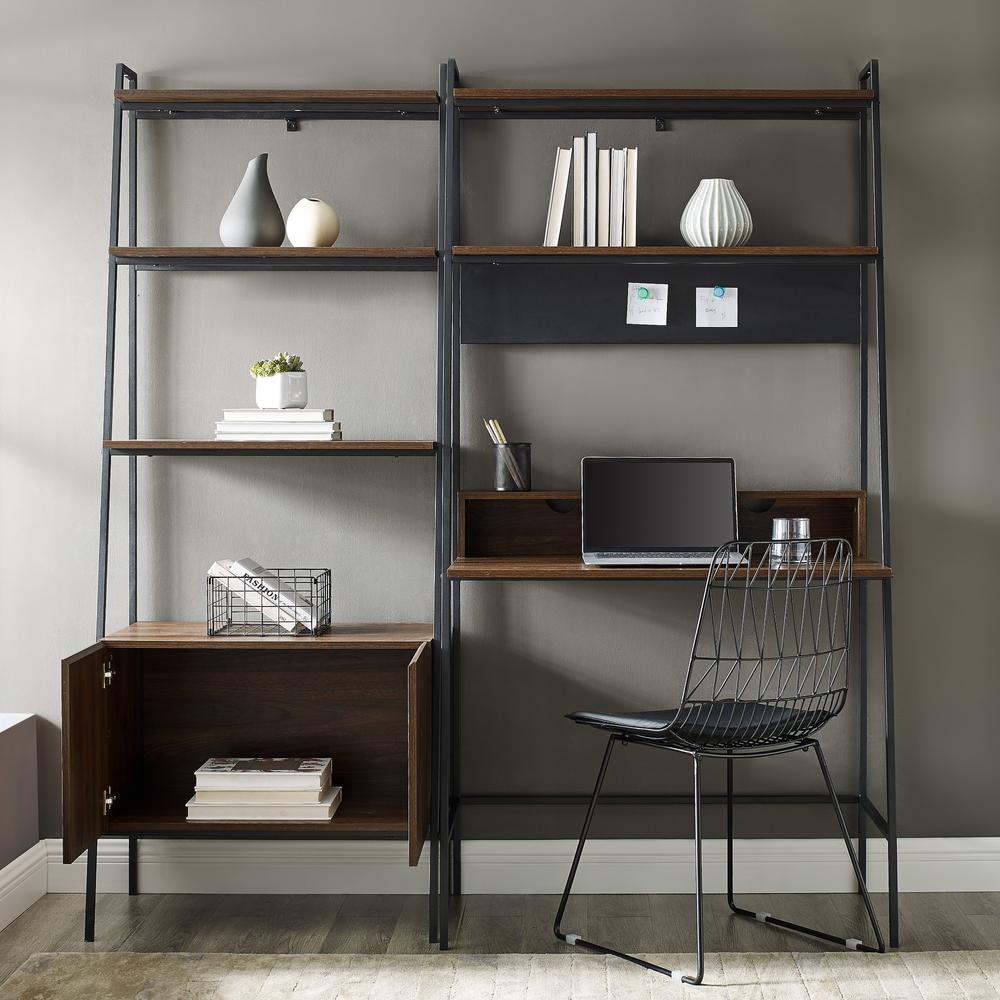 2 Piece Metal & Wood Ladder Desk and Storage Shelf - Dark Walnut. Picture 3