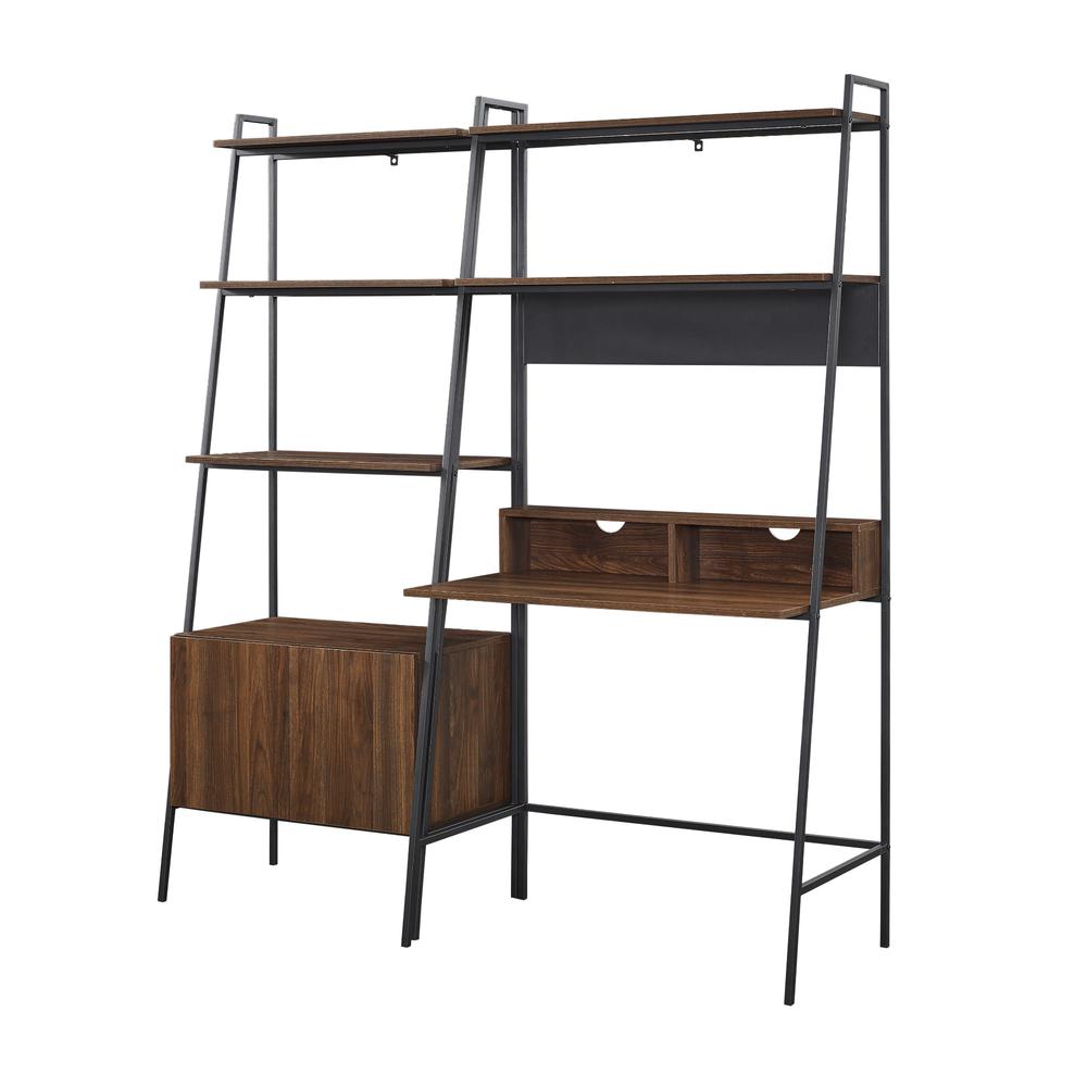 2 Piece Metal & Wood Ladder Desk and Storage Shelf - Dark Walnut. Picture 4