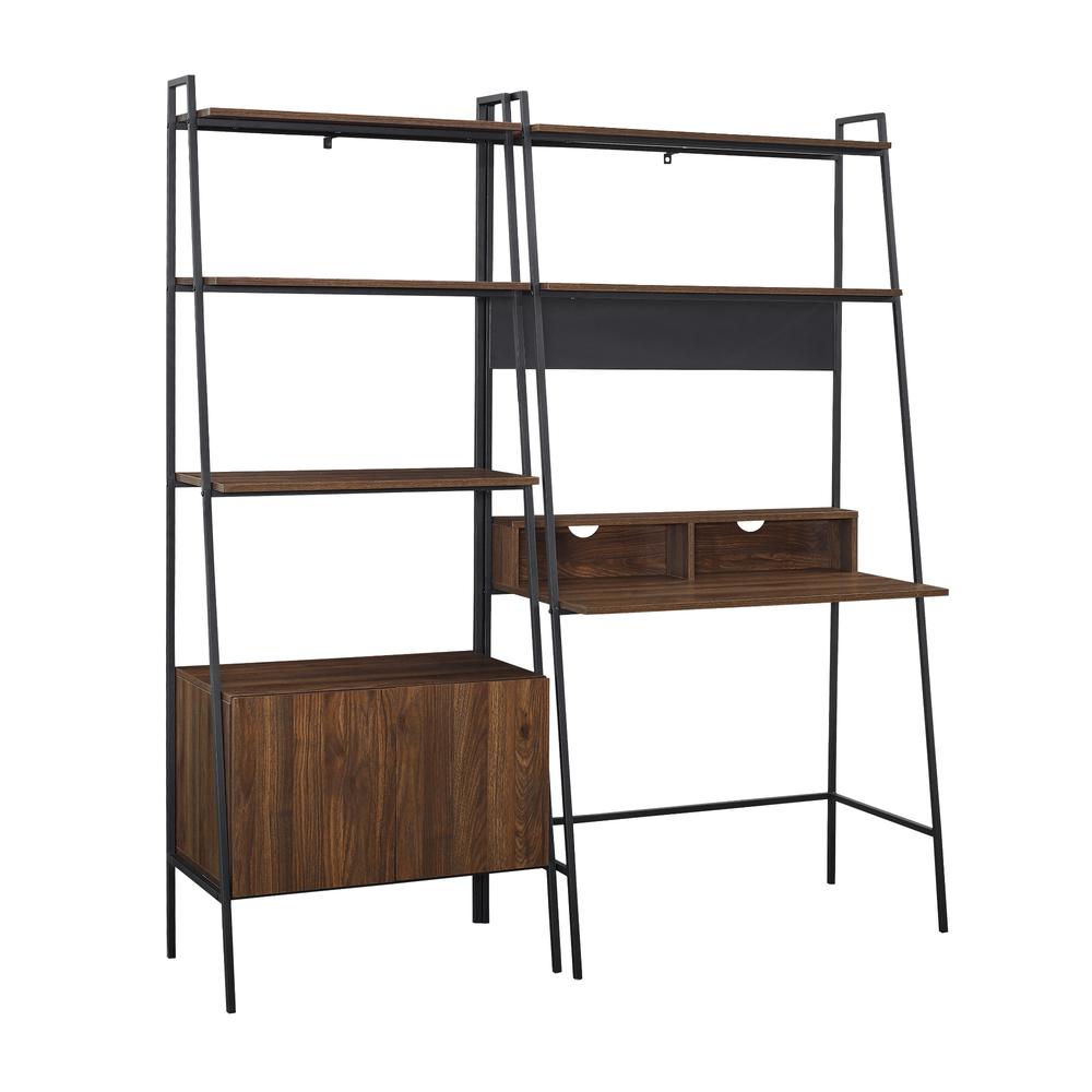2 Piece Metal & Wood Ladder Desk and Storage Shelf - Dark Walnut. Picture 5