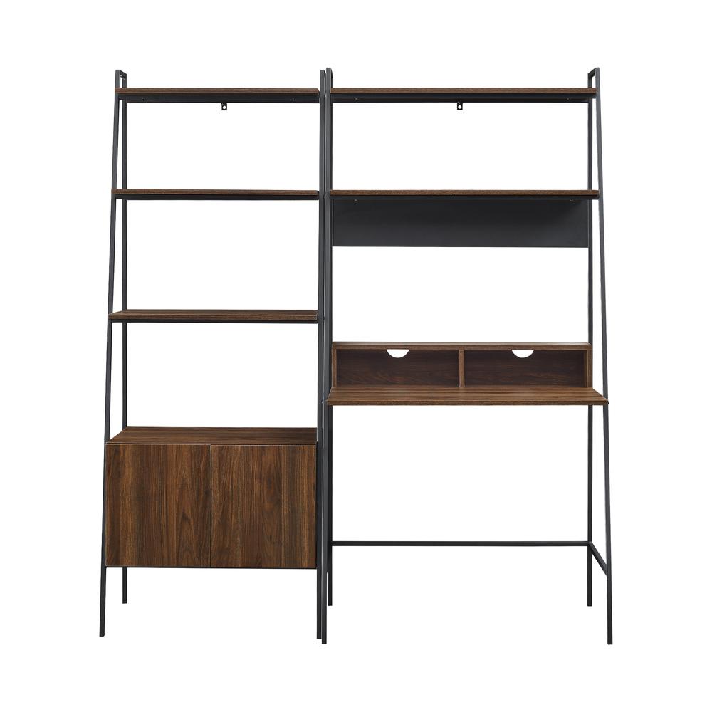 2 Piece Metal & Wood Ladder Desk and Storage Shelf - Dark Walnut. Picture 6