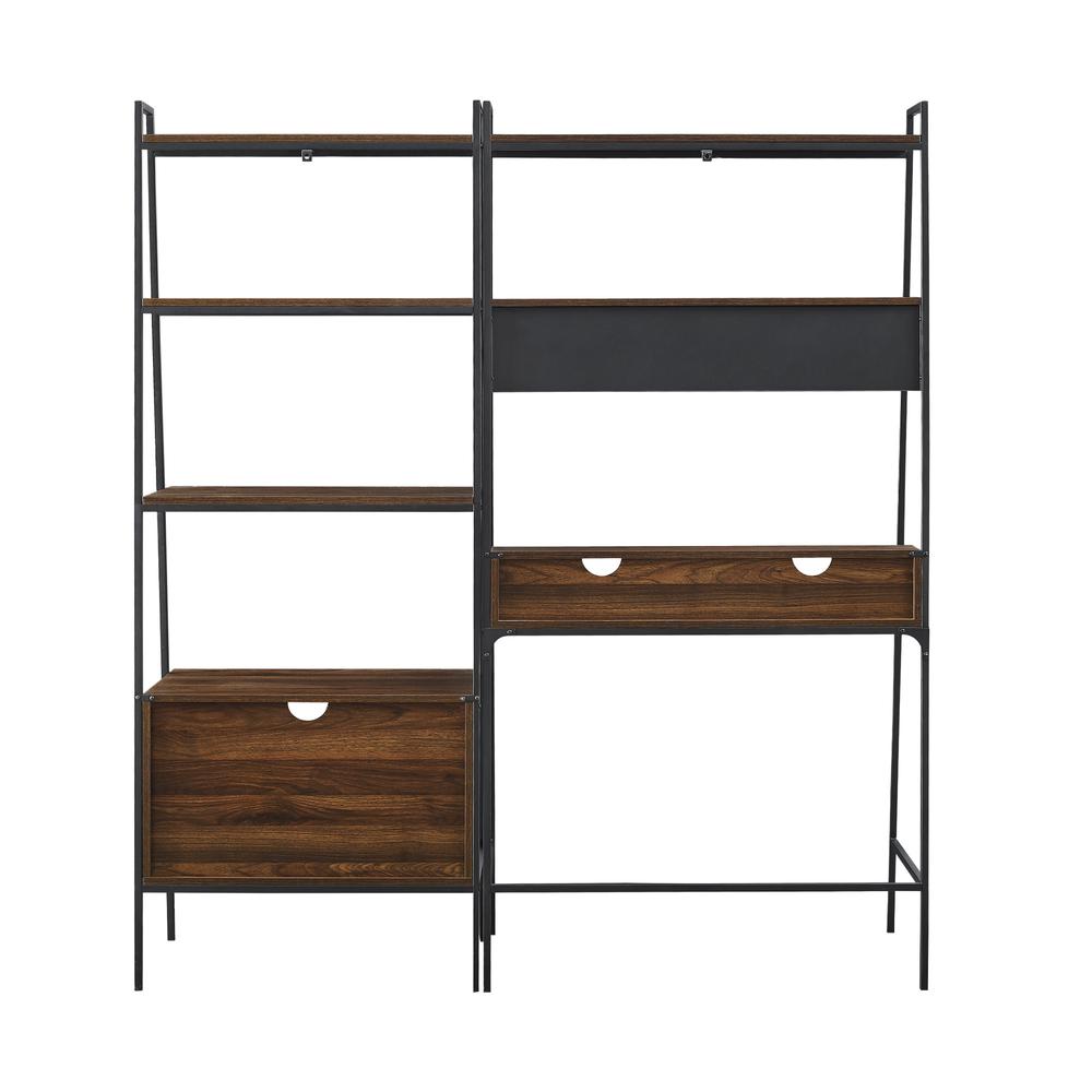 2 Piece Metal & Wood Ladder Desk and Storage Shelf - Dark Walnut. Picture 7