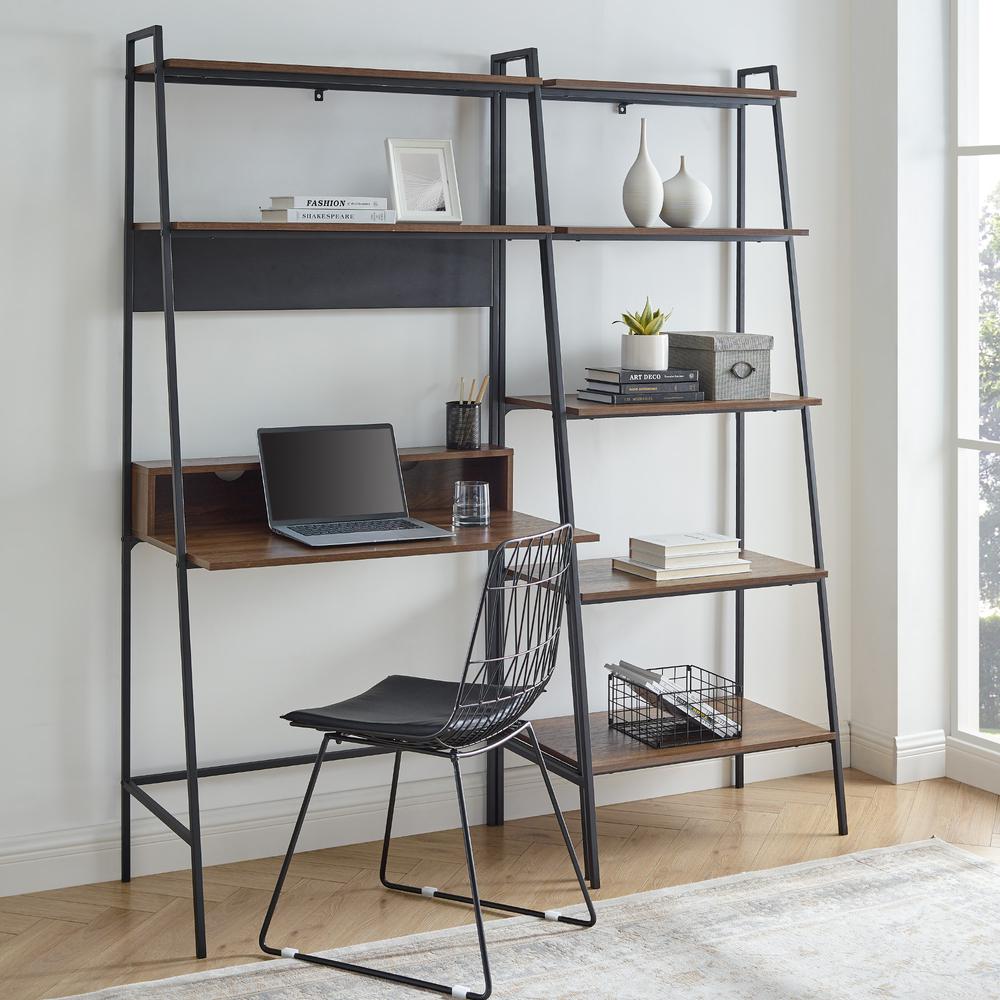 2 piece Metal & Wood Ladder Desk and Shelf - Dark Walnut. Picture 1