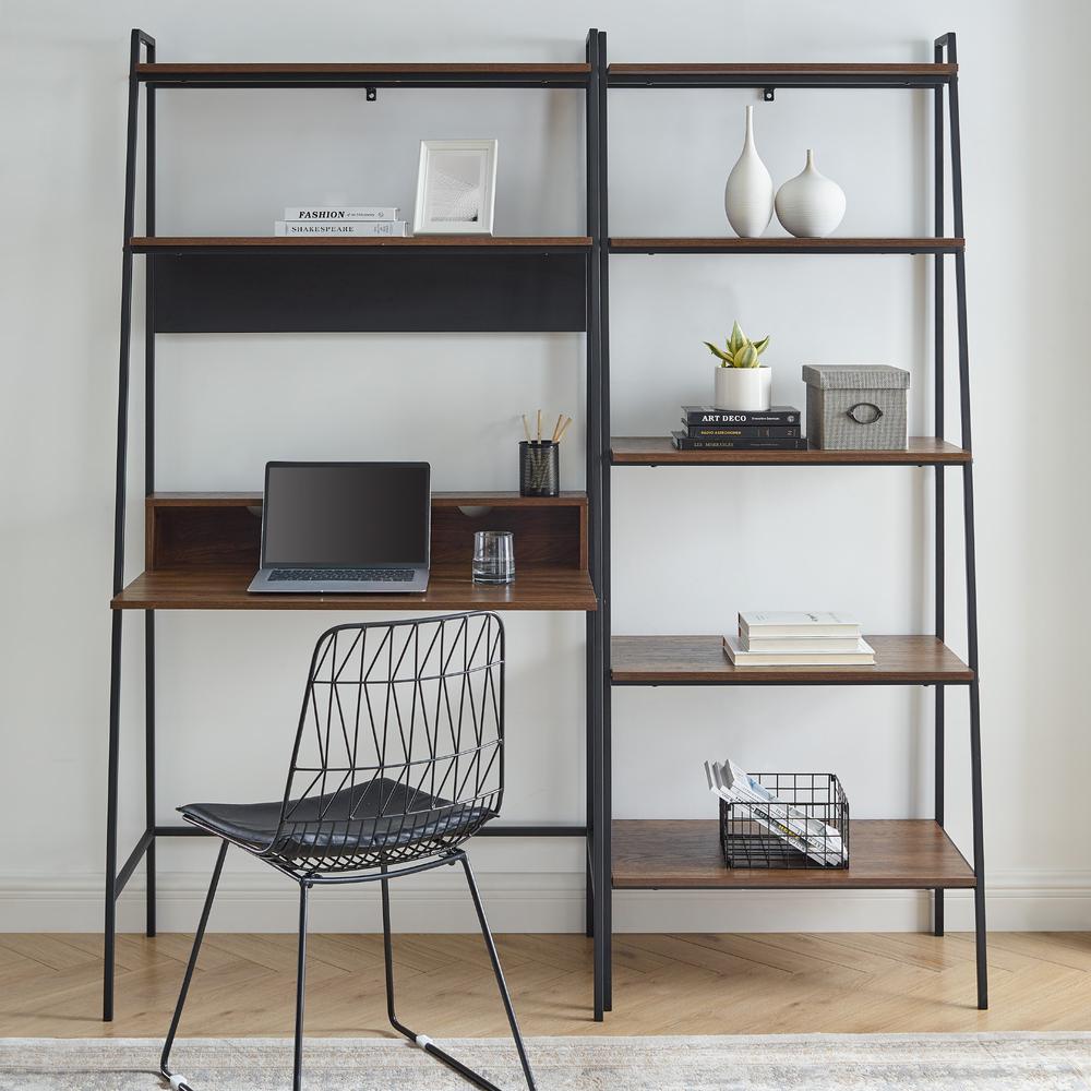 2 piece Metal & Wood Ladder Desk and Shelf - Dark Walnut. Picture 2