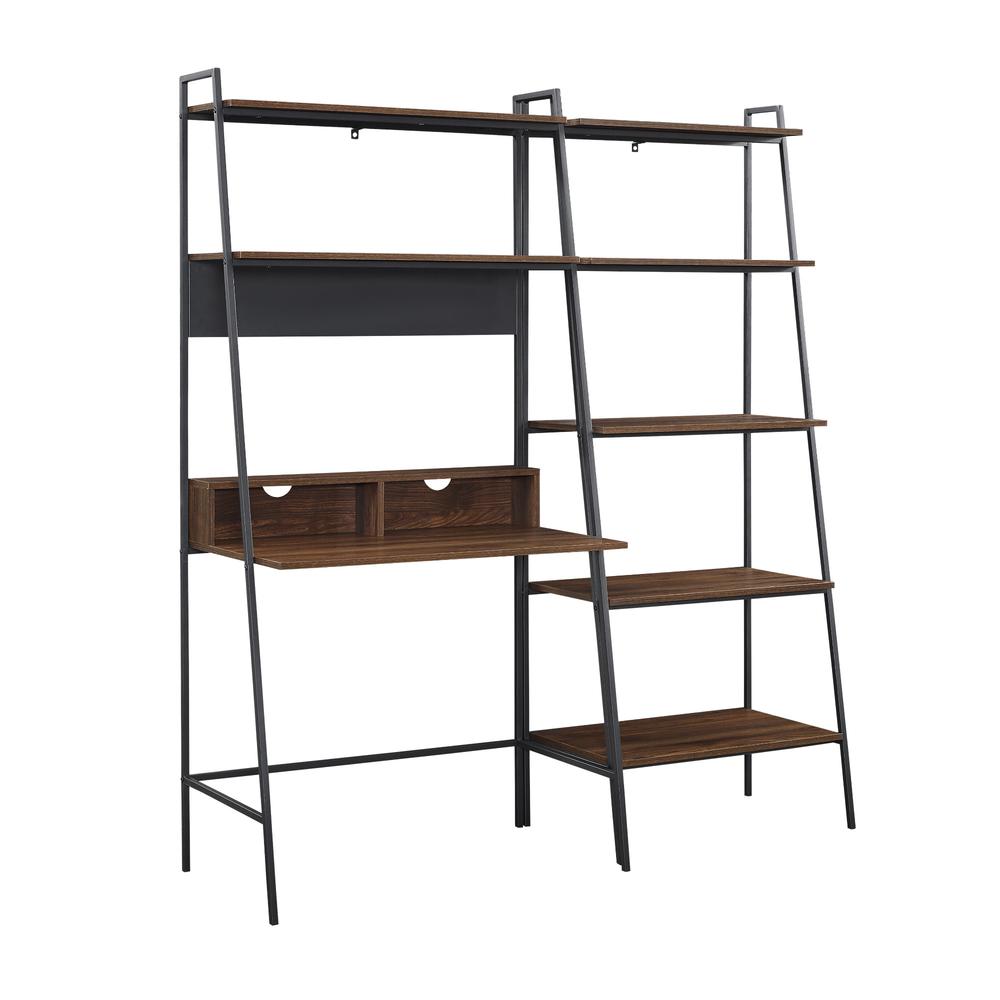 2 piece Metal & Wood Ladder Desk and Shelf - Dark Walnut. Picture 3