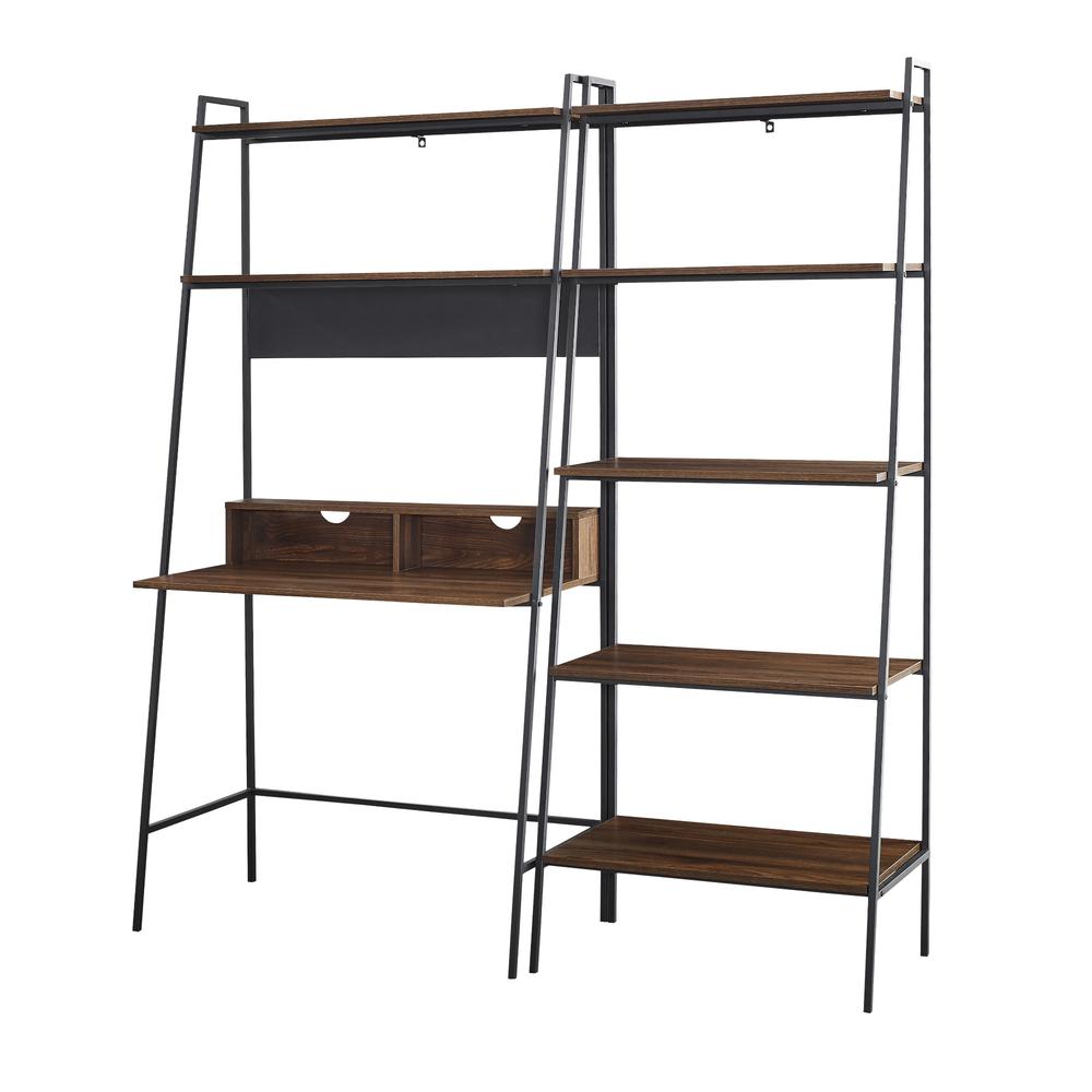 2 piece Metal & Wood Ladder Desk and Shelf - Dark Walnut. Picture 4