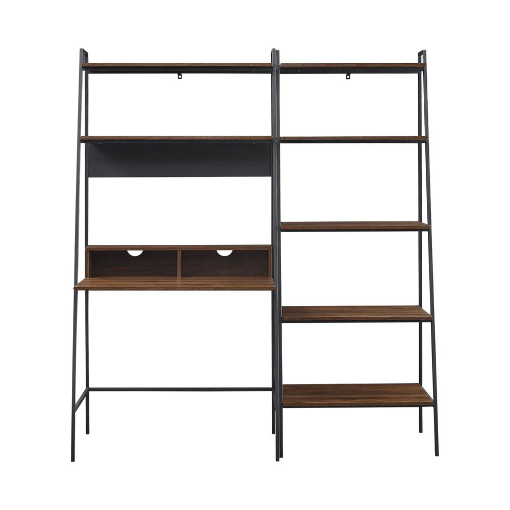 2 piece Metal & Wood Ladder Desk and Shelf - Dark Walnut. Picture 5