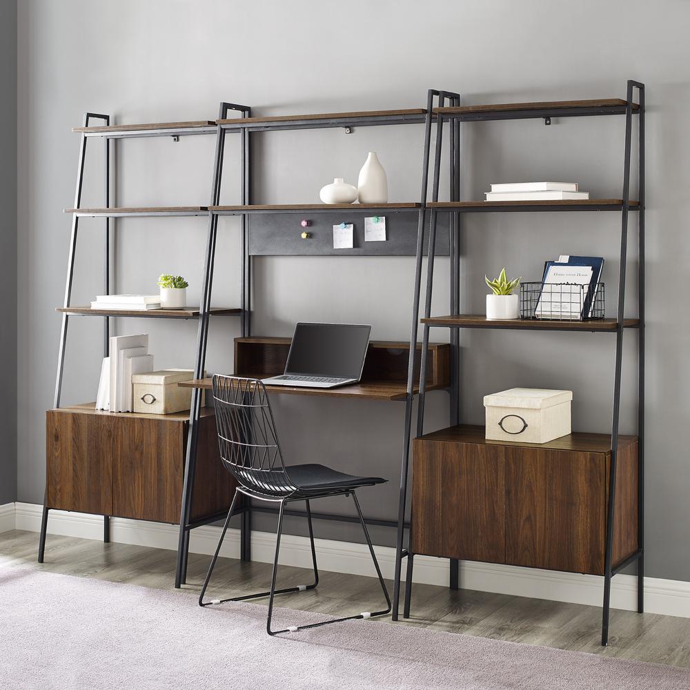 3 Piece Metal & Wood Ladder Desk and Storage Shelves - Dark Walnut. Picture 1