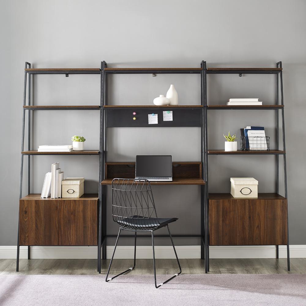 3 Piece Metal & Wood Ladder Desk and Storage Shelves - Dark Walnut. Picture 2