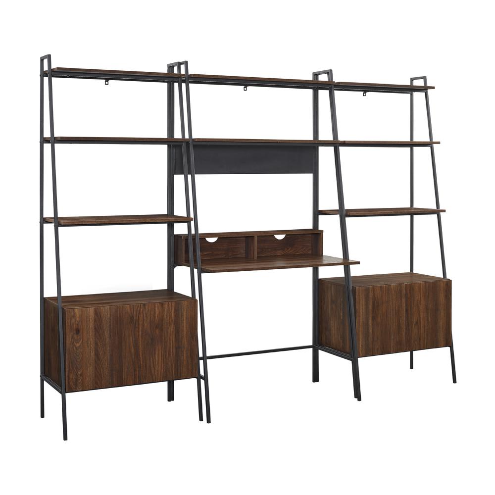 3 Piece Metal & Wood Ladder Desk and Storage Shelves - Dark Walnut. Picture 4