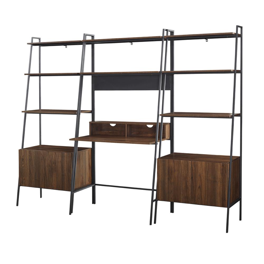 3 Piece Metal & Wood Ladder Desk and Storage Shelves - Dark Walnut. Picture 5