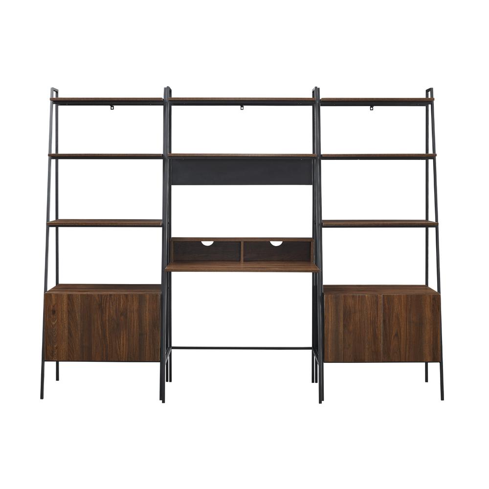 3 Piece Metal & Wood Ladder Desk and Storage Shelves - Dark Walnut. Picture 6