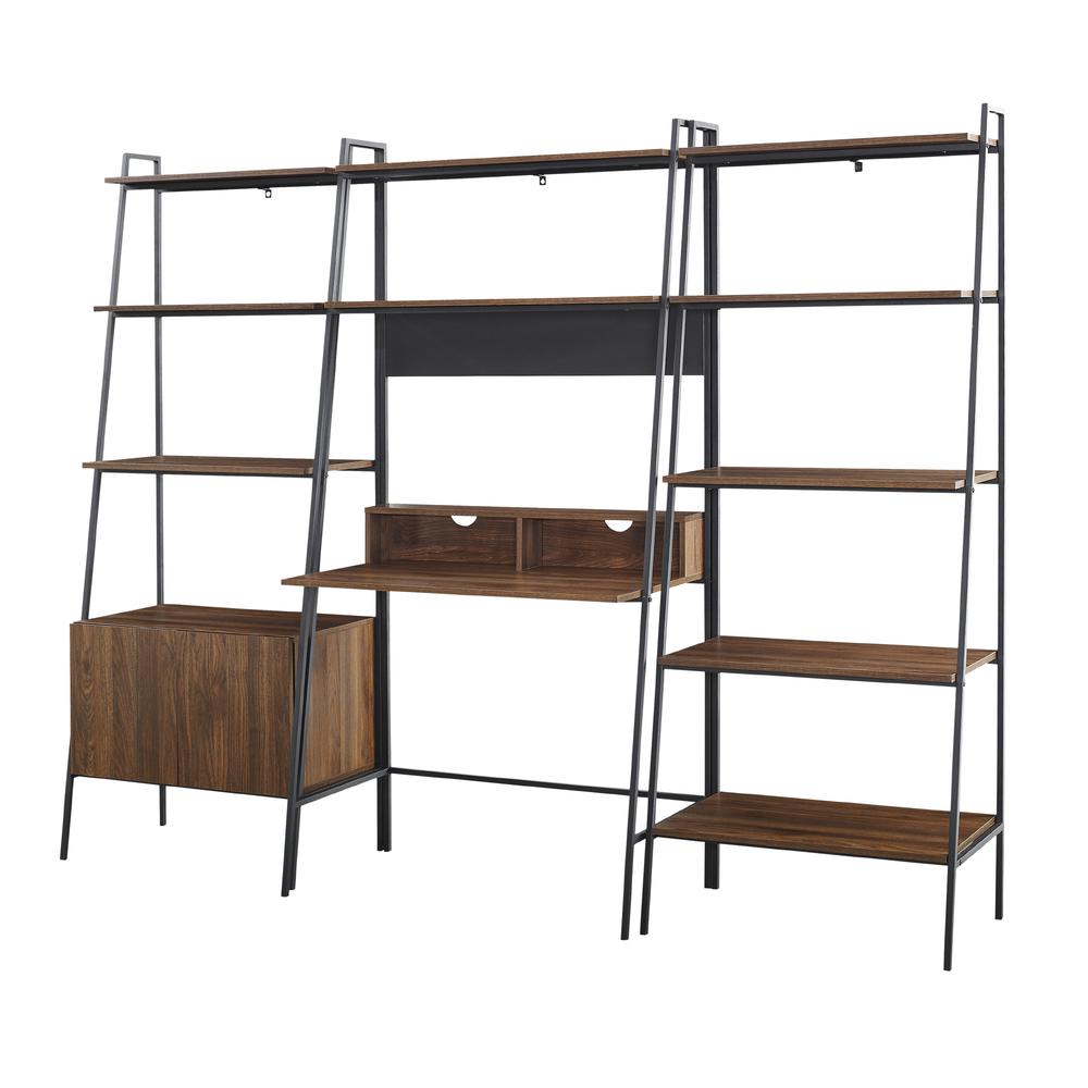 3 Piece Metal & Wood Ladder Desk, Ladder Shelf and Storage Shelf - Dark Walnut. Picture 2