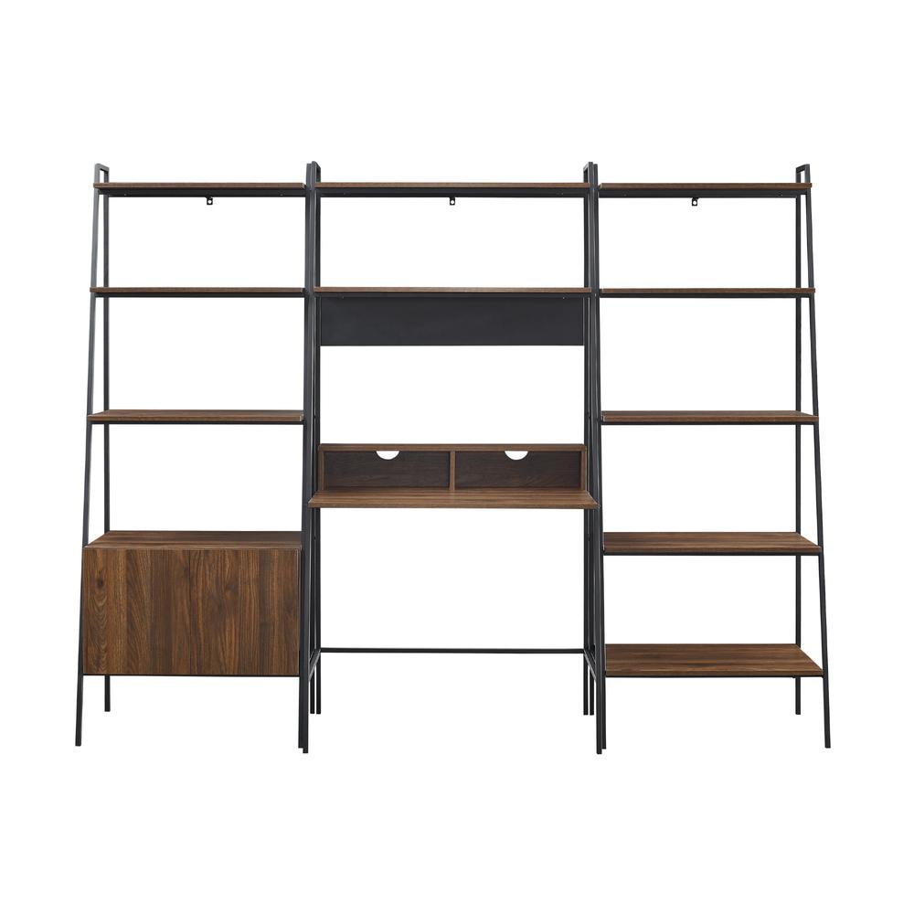 3 Piece Metal & Wood Ladder Desk, Ladder Shelf and Storage Shelf - Dark Walnut. Picture 3