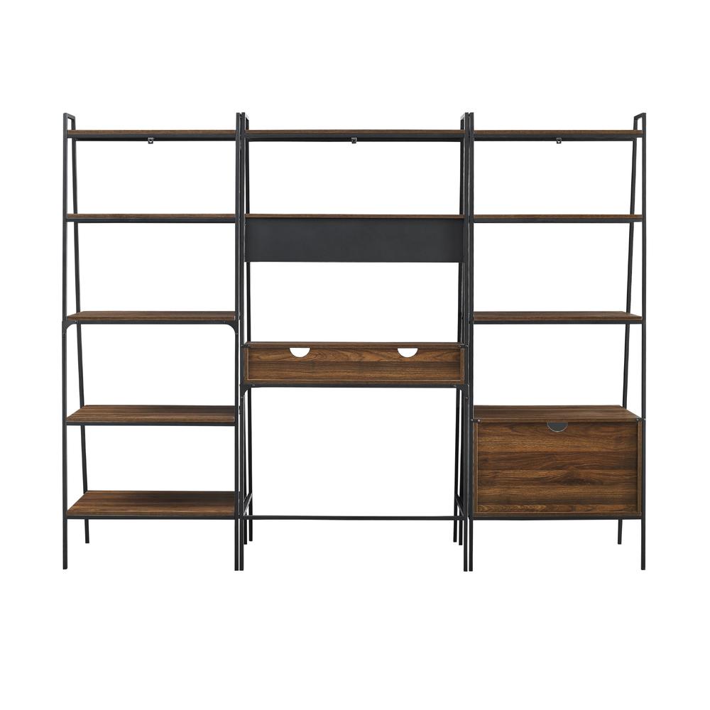 3 Piece Metal & Wood Ladder Desk, Ladder Shelf and Storage Shelf - Dark Walnut. Picture 4
