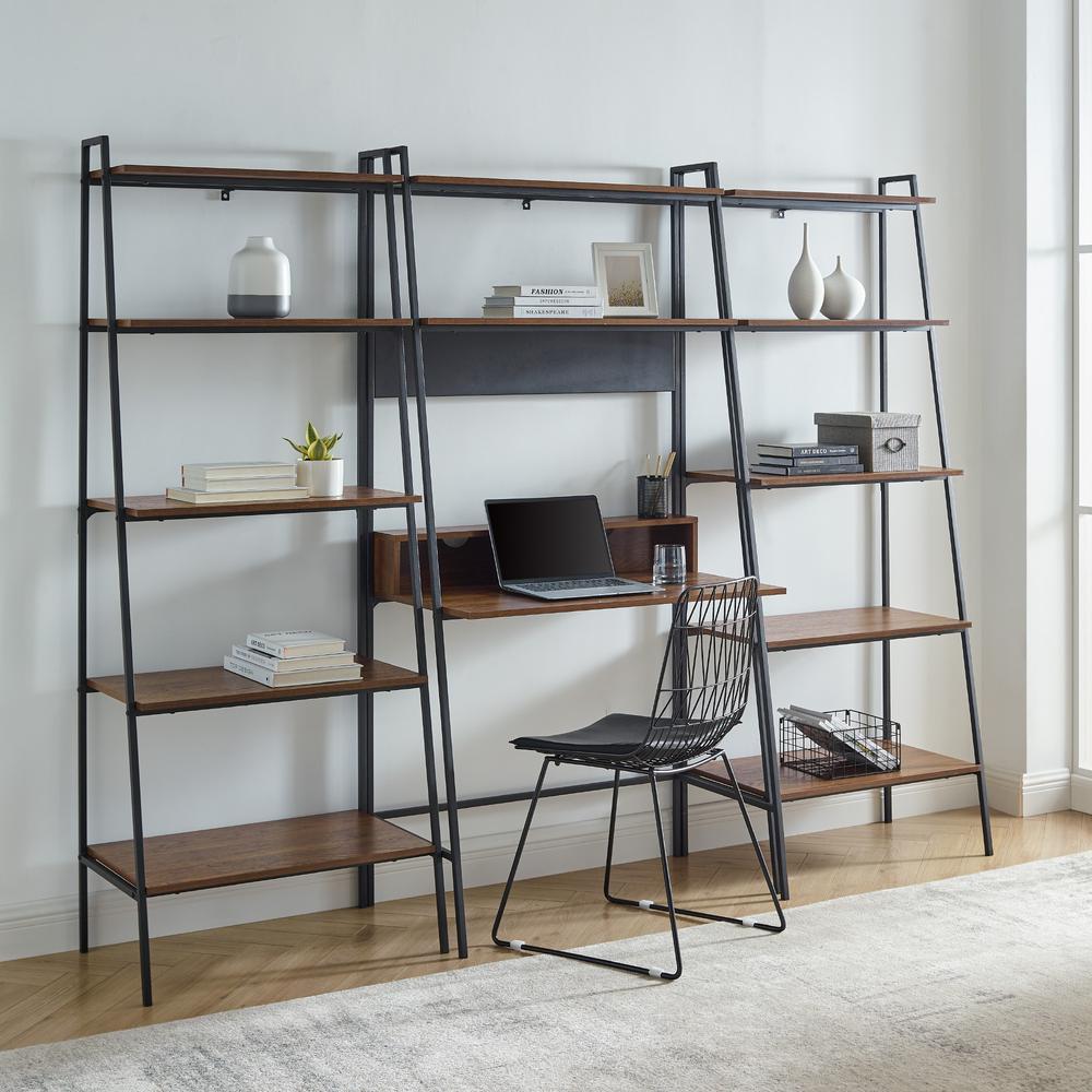 Arlo 3-Piece Metal and Wood Ladder Desk and Shelf Set - Dark Walnut. Picture 1
