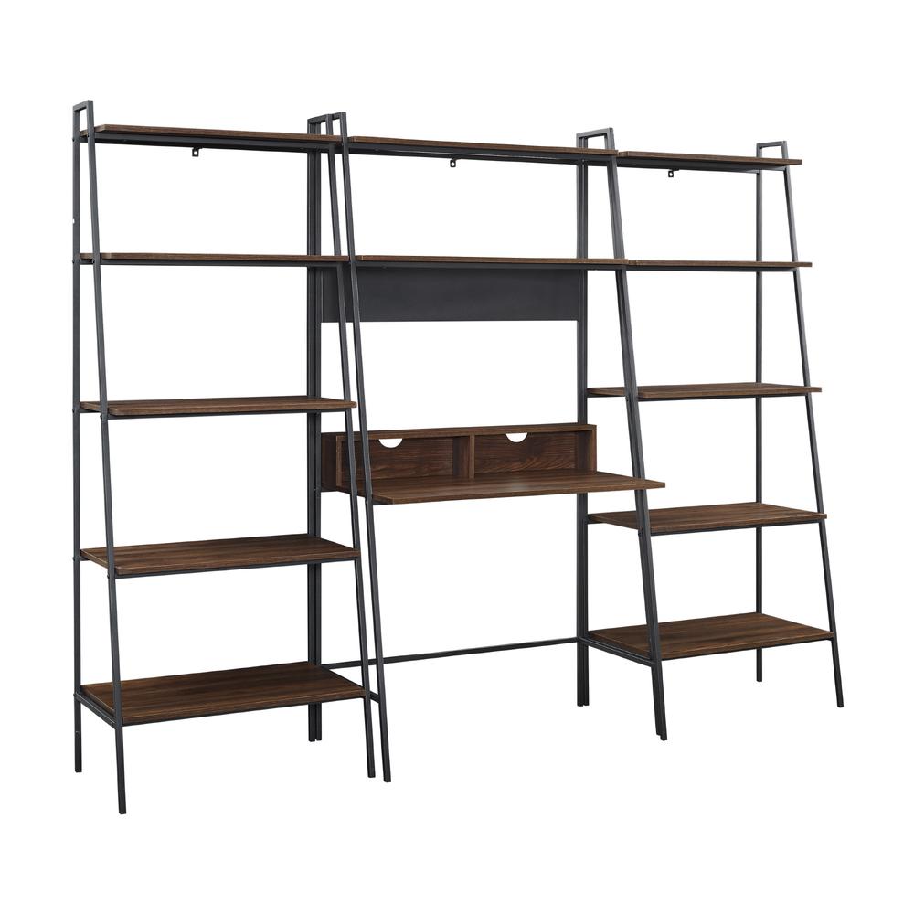 Arlo 3-Piece Metal and Wood Ladder Desk and Shelf Set - Dark Walnut. Picture 3