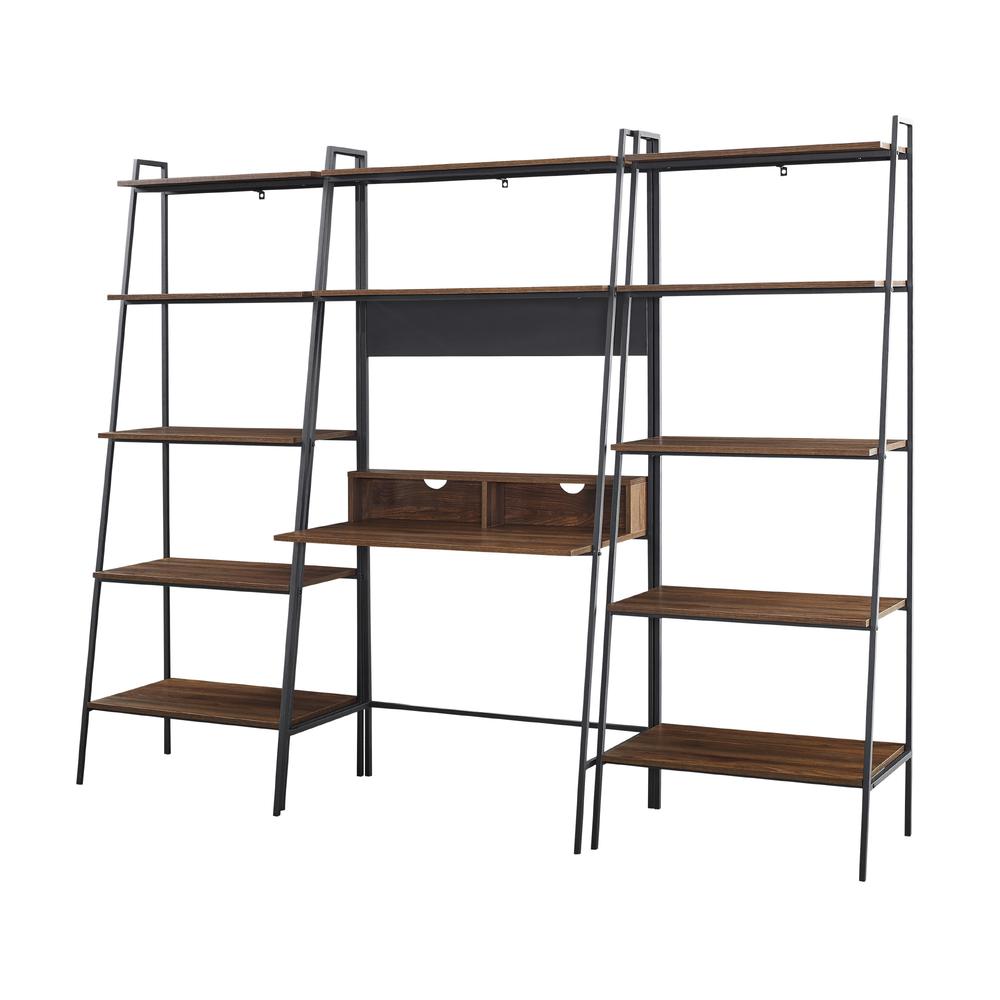 Arlo 3-Piece Metal and Wood Ladder Desk and Shelf Set - Dark Walnut. Picture 4