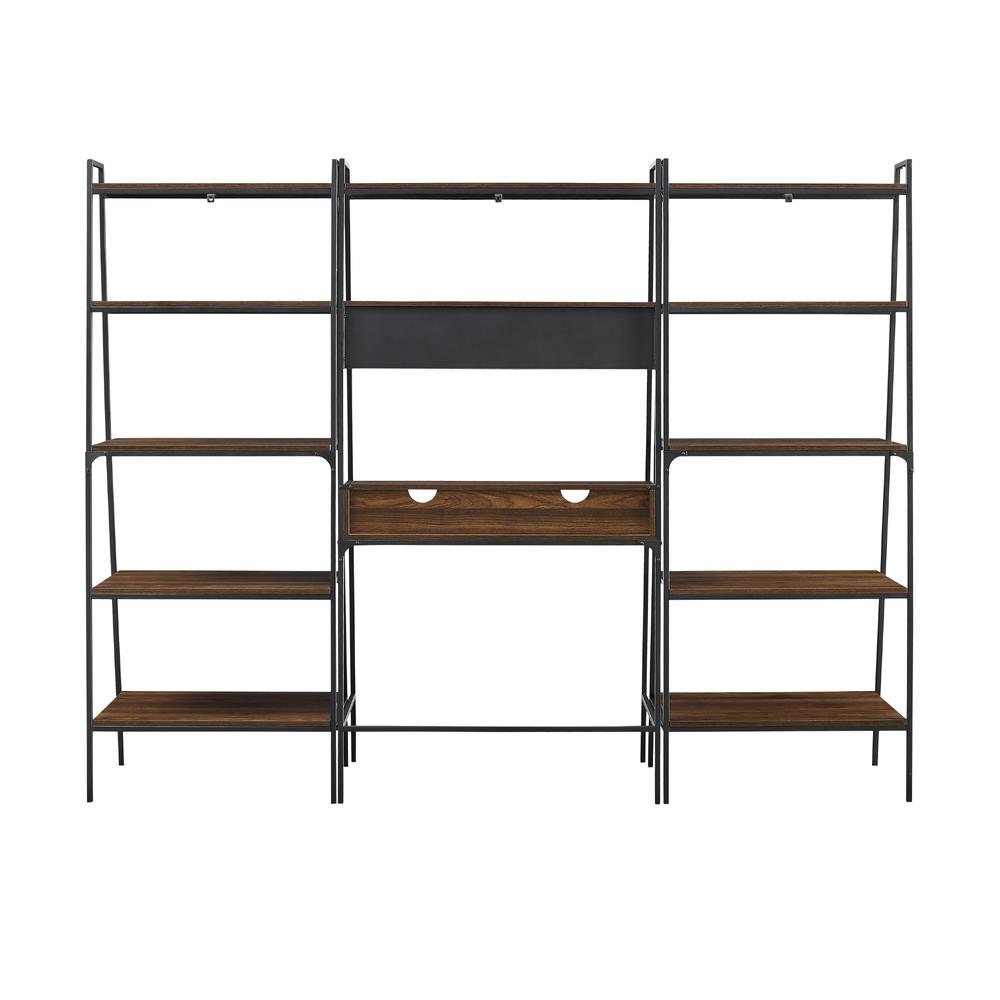 Arlo 3-Piece Metal and Wood Ladder Desk and Shelf Set - Dark Walnut. Picture 6