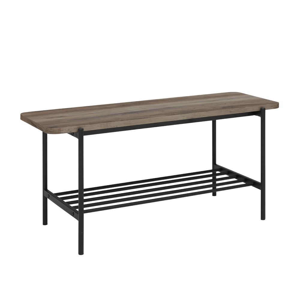 Athena 40" Wood Bench with Metal Shelf - Grey Wash. The main picture.