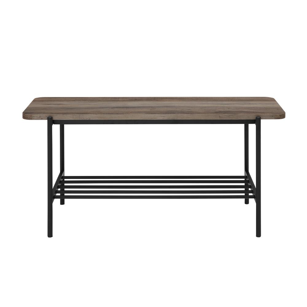 Athena 40" Wood Bench with Metal Shelf - Grey Wash. Picture 2