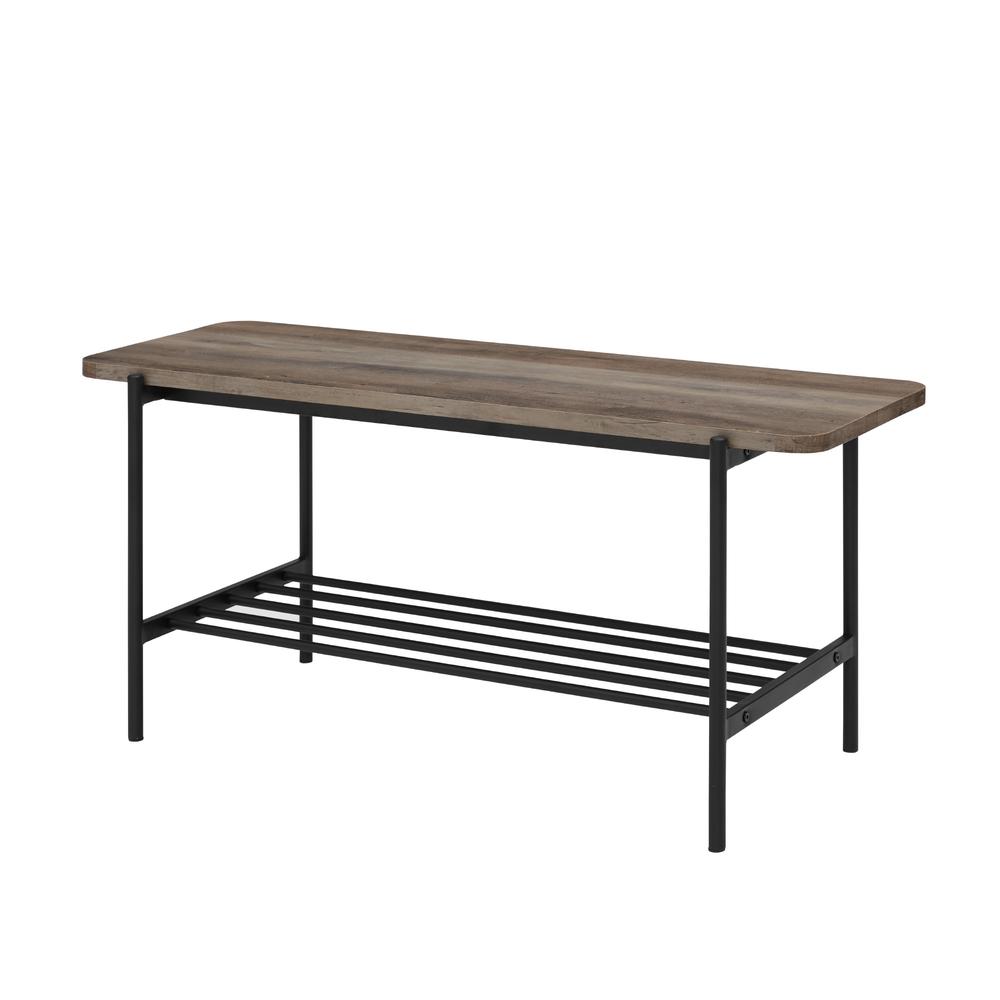 Athena 40" Wood Bench with Metal Shelf - Grey Wash. Picture 3