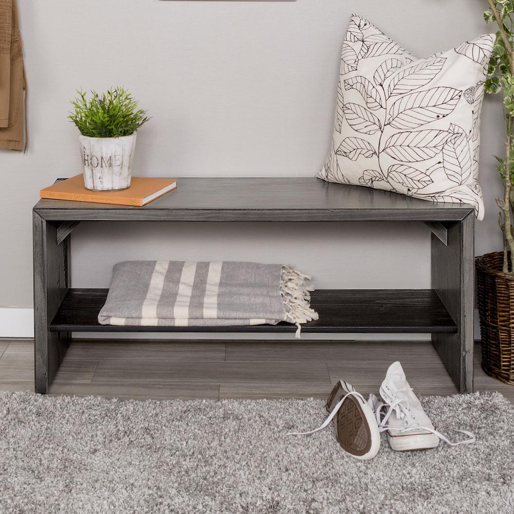42" Solid Rustic Reclaimed Wood Entry Bench - Gray. Picture 2