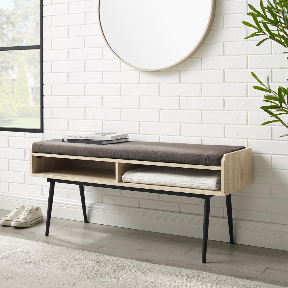 Diaz 44" Modern Bench with Front Storage and Cushion - Birch/Storm Grey. Picture 6