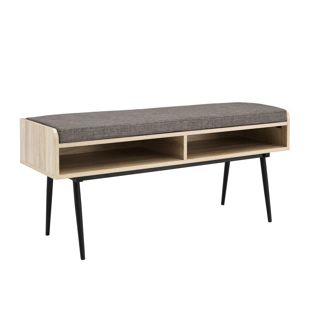 Diaz 44" Modern Bench with Front Storage and Cushion - Birch/Storm Grey. Picture 1