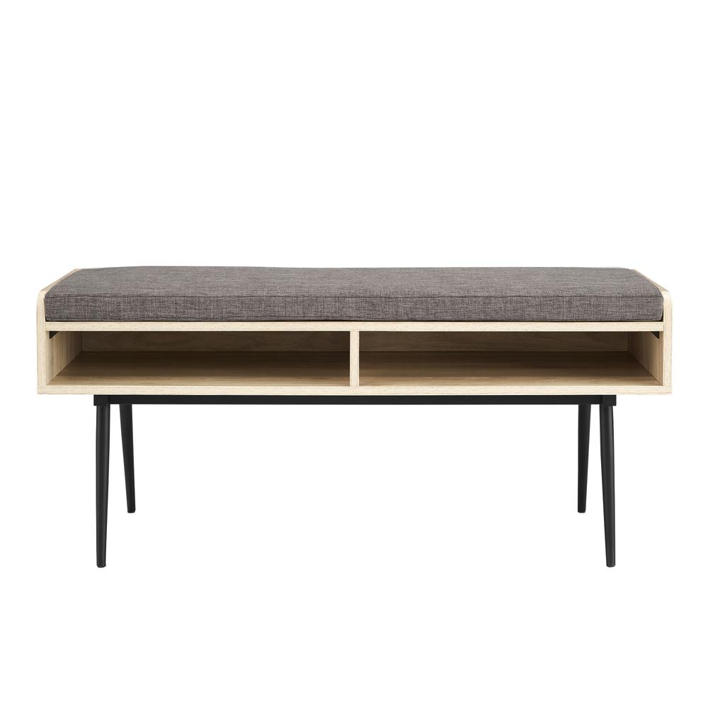 Diaz 44" Modern Bench with Front Storage and Cushion - Birch/Storm Grey. Picture 2