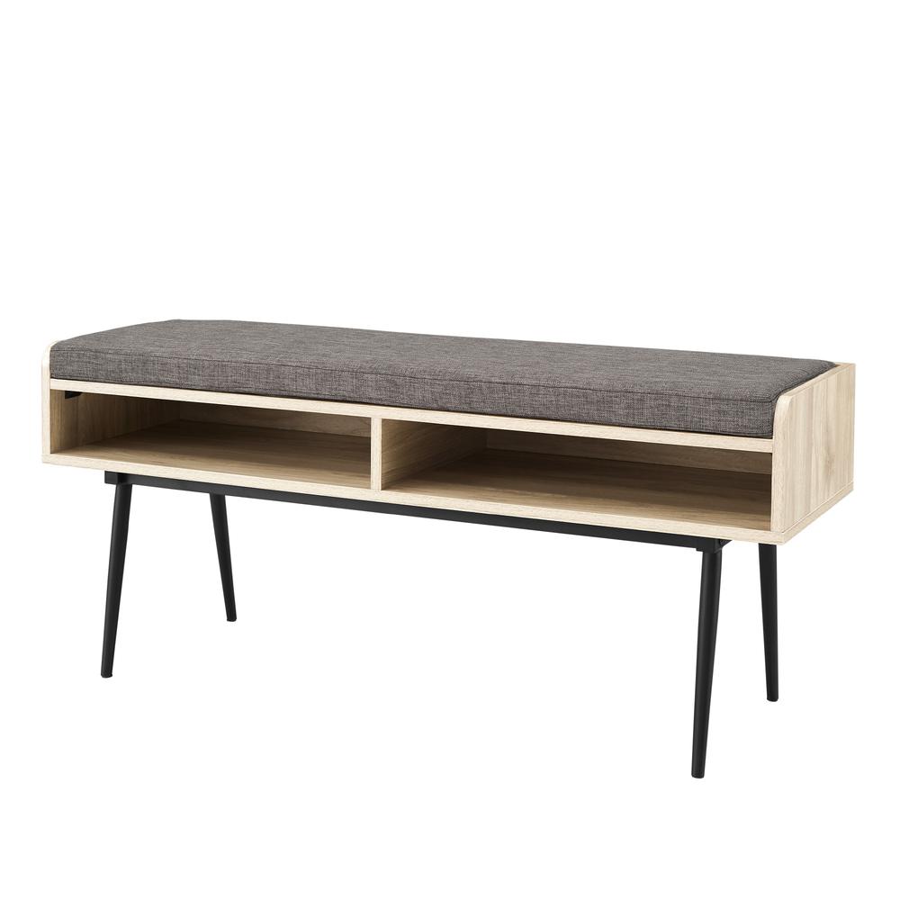 Diaz 44" Modern Bench with Front Storage and Cushion - Birch/Storm Grey. Picture 3