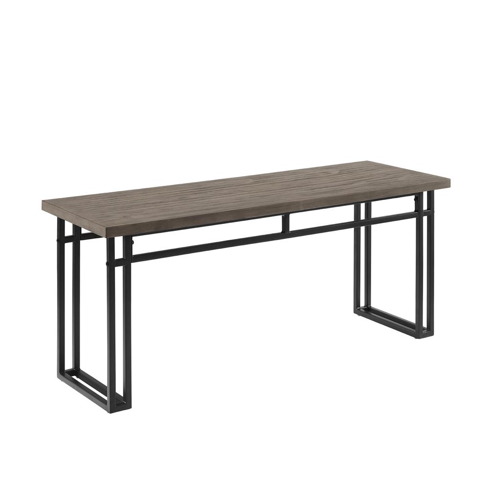 Contemporary Dual-Metal Leg Solid Wood Veneer Dining Bench – Grey Hickory. Picture 4