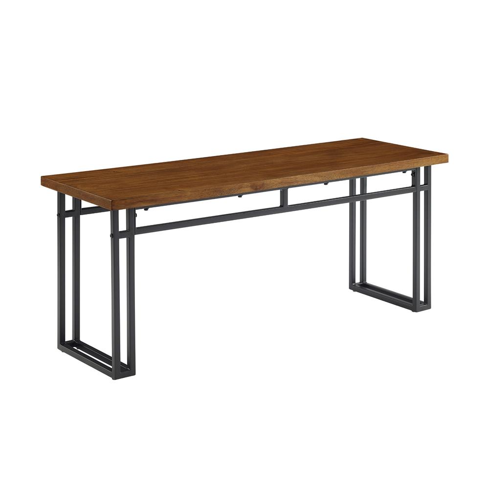 Contemporary Dual-Metal Leg Solid Wood Veneer Dining Bench – Walnut. Picture 3