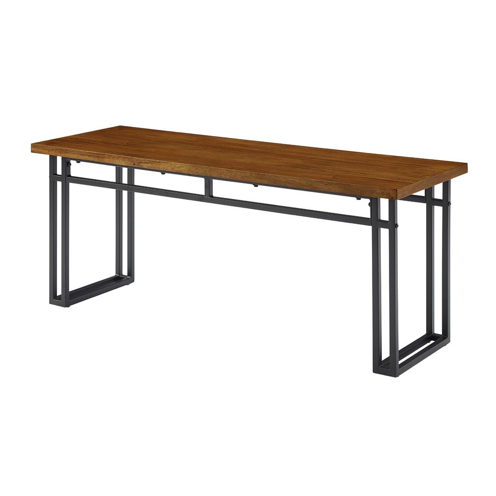 Contemporary Dual-Metal Leg Solid Wood Veneer Dining Bench – Walnut. Picture 5