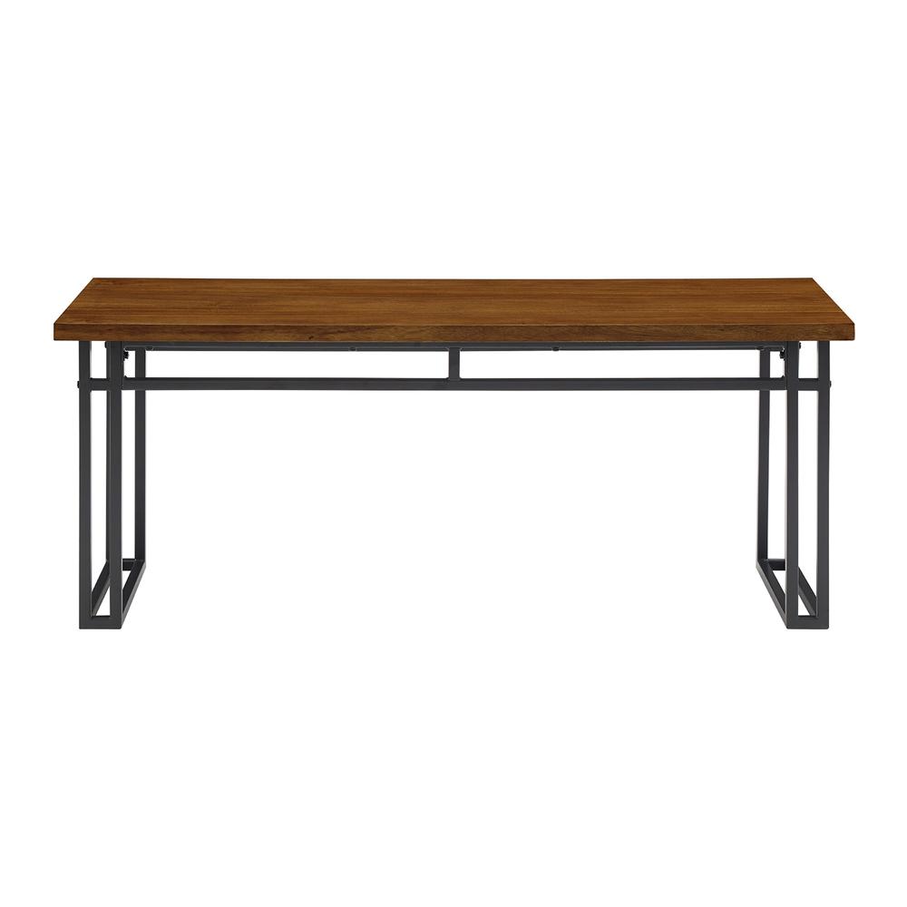 Contemporary Dual-Metal Leg Solid Wood Veneer Dining Bench – Walnut. Picture 7