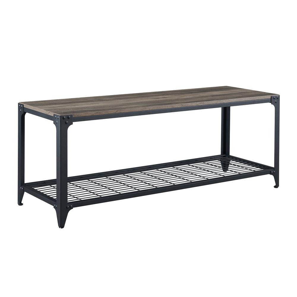 48" Industrial Angle Iron Entry Bench - Grey Wash. Picture 1