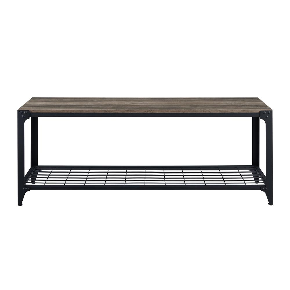 48" Industrial Angle Iron Entry Bench - Grey Wash. Picture 2