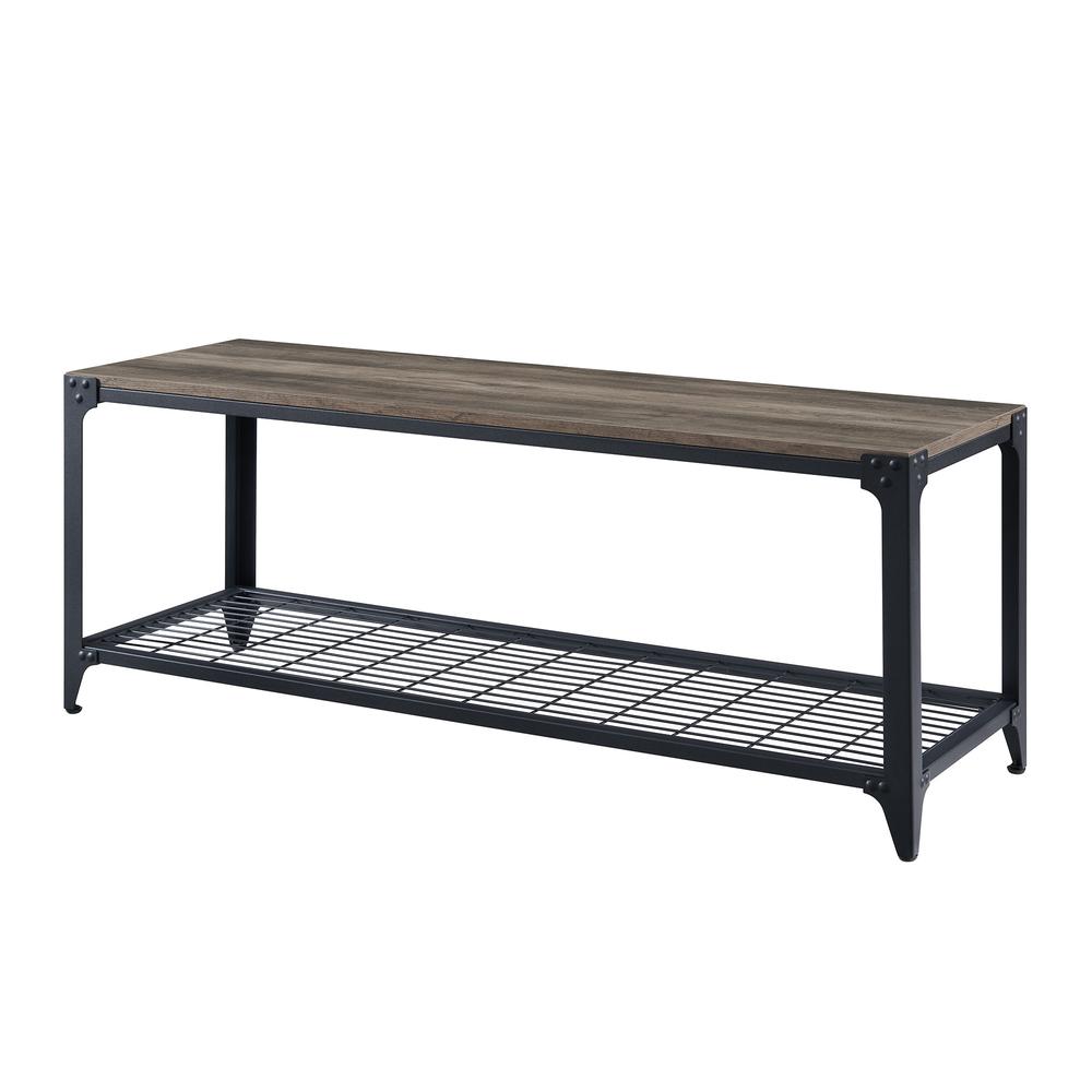 48" Industrial Angle Iron Entry Bench - Grey Wash. Picture 4