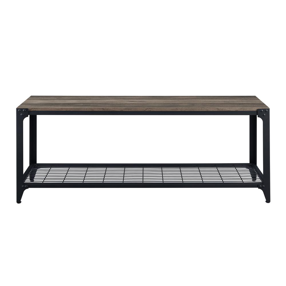 48" Industrial Angle Iron Entry Bench - Grey Wash. Picture 7